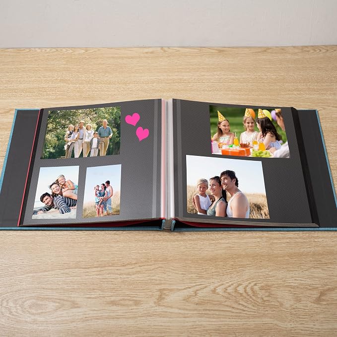 Photo Album Self Adhesive Scrapbook 3x5 4x6 5x7 6x8 Magnetic Album DIY Scrap Book 11x10.6 Inch 40 Black Sticky Pages Linen Cover DIY Photo Album(Sky Blue) - Image 3