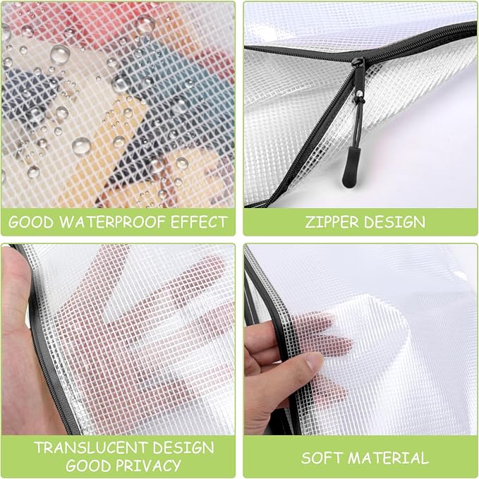 YOPCDJ 24pcs Mesh Zipper Pouches, A3 Size 17 x 12 inches Waterproof Black Zipper Bags, Water-Resistant Plastic Zipper Pouch for School Office Supplies, Puzzles & Games Organizing Storage - Image 3