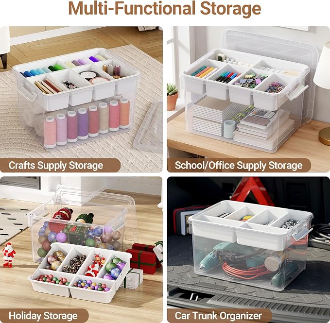 80Qt Stackable Storage Bins with Lids Trays Craft Box Organizers, 2Pack,WH | Clear Plastic Latching Boxes Organizers with Dividers Portable Containers for Arts & Crafts, Home Office Classroom Car Trunk - Image 4