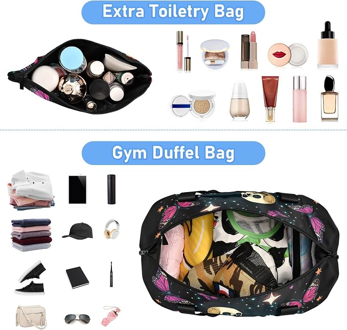 MNSRUU Unisex Adults Travel Duffel Tote Bag Skeleton A14152 17.32 x 8.66 x 15.55 inches Multi-Compartment Wet/Dry Separated Adjustable Strap Trolley Strap - Image 5