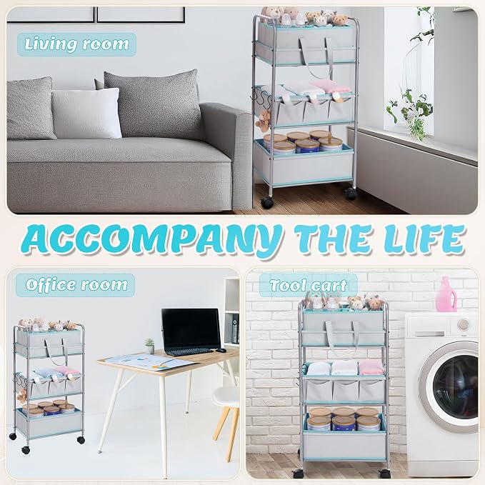 FoldTier 2in1 Colorful Baby Diaper Caddy Organizer Cart 3 Tier Large Capacity Metal Utility Bedside Rolling Cart with Divider for Newborn Nursery Essential Must Have Crib Bedroom Baby Shower (Blue) - Image 6
