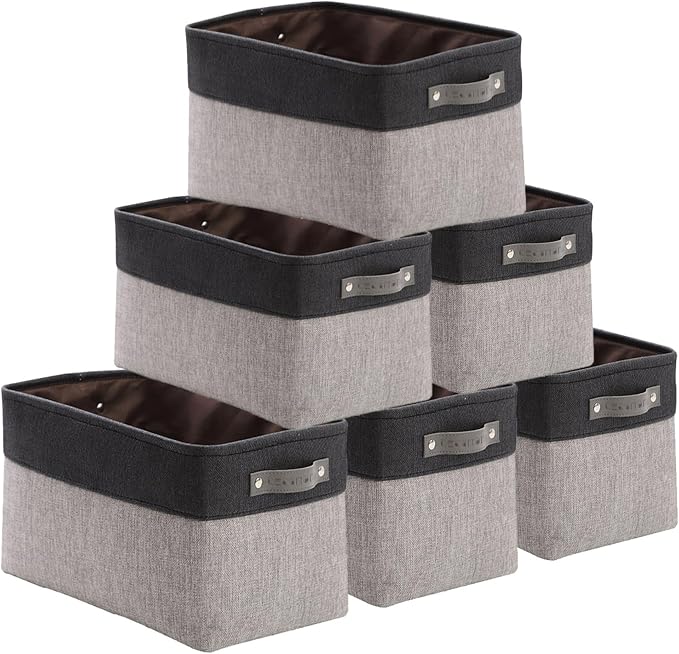 DECOMOMO Small Storage Basket, Closet Storage Bins, Baskets for Organizing Shelves (Grey & Black, Small - 6 Pack) by DECOMOMO