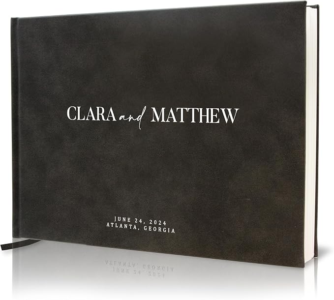 Personalized Guest Book - 11.5" x 8.5" Premium Custom Guest Signing Book with Bookmark and Blank Pages for Wedding Reception Table Decoration Engagement Birthday Party Event, Charcoal by ModernAlbumDesigns