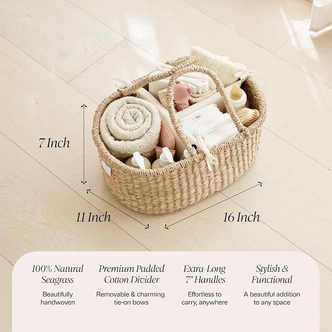 BEBE BASK Premium Baby Diaper Caddy Organizer Basket with Cotton Divider | Handmade & Award-Winner, Seagrass Caddy Basket, Newborn Essentials, Nursery Basket, Removable Divider, Baby Shower (ROSA) - Image 4
