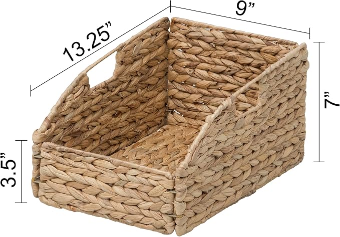 Trapezoid Woven Hyacinth Wicker Pantry Storage Baskets, Set of 2 | 13.25"x9"x7/3.5", Natural, Iron Wire Frame - Image 6