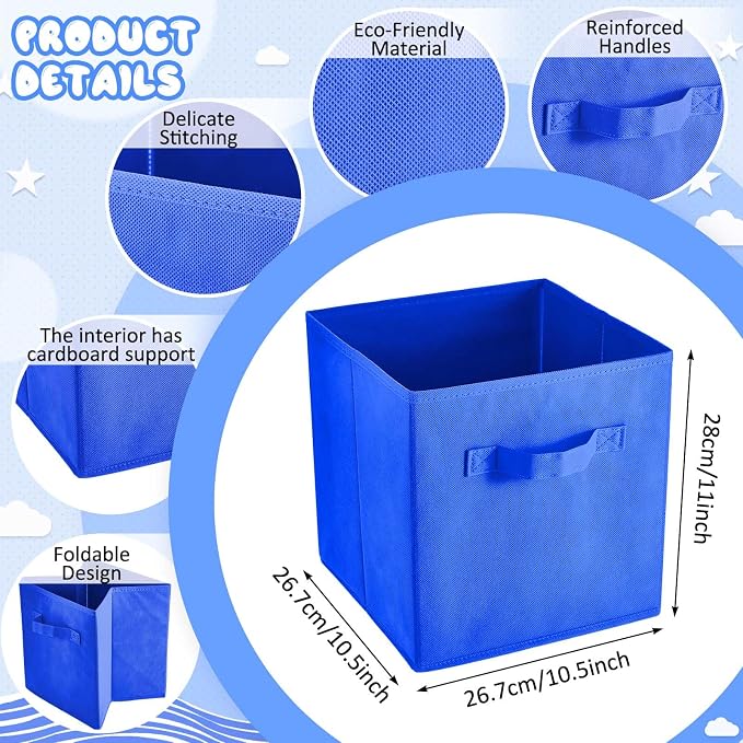 Yinder 12 Pcs Cube Storage Bin Rainbow Colored 10.5''x10.5''x11'' Storage Bins for Kids Classroom Decor Colorful Bins Foldable Baskets for Playroom Nursery Organizer Fabric Boxes - Image 2