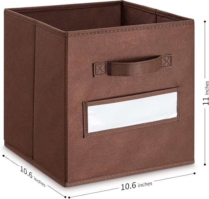 11 Inch Storage Cube,Storage bin,cube storage (Set of 10) Foldable Fabric Cube Storage Bins with 10 Labels Window Cards & a Pen,Baskets Containers for Shelves,Closet Organizers Box,Brown - Image 3