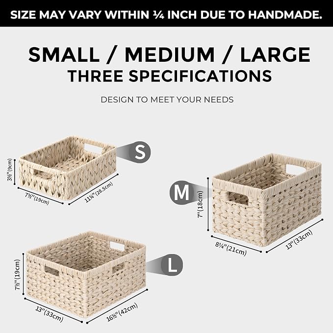 GRANNY SAYS White Wicker Baskets for Storage, Wicker Storage Baskets,2-Pack | Waterproof Storage Baskets for Organizing, Plastic Wicker Basket for Shelf, Living Room, Pantry, Entryway, Woven Baskets - Image 4