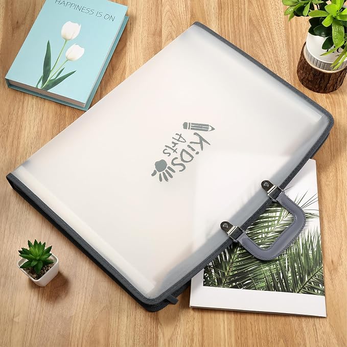 2 Pack 11x17 Art Portfolios, 13 Pockets Kids Portfolio Folder for Artwork Accordian File Organizer with Handle and Zipper Art Painting Document Organizer, Oxford Cloth Edge Frosted Translucent - Image 5