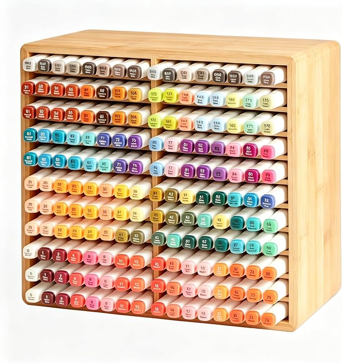 Bamboo Marker Organizer, Holds 176 Markers with 22 Compartments | Wooden Desktop Storage Holder For Alcohol Markers,Pens,Pencils,Art Brushes, Stationary Organizer for Home, Classroom, Office by Unknown