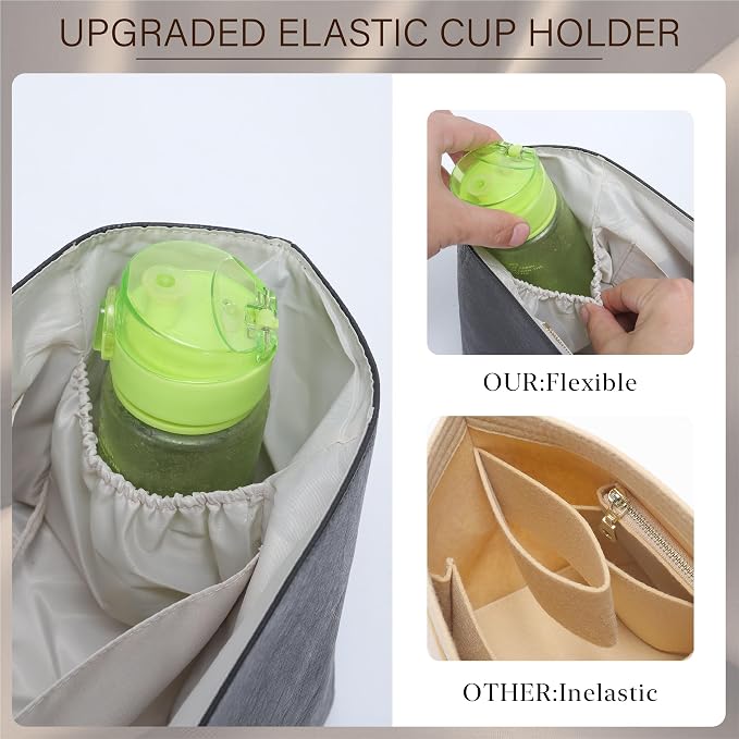 Purse Organizer Insert for Longchamp Le Pliage Large, Black Beige | 6-Compartment Bag Organizer with YKK Zipper Pocket, Cup Holder, Key Chain, Waterproof DupontPaper Lightweight Handbag Shaper - Image 7