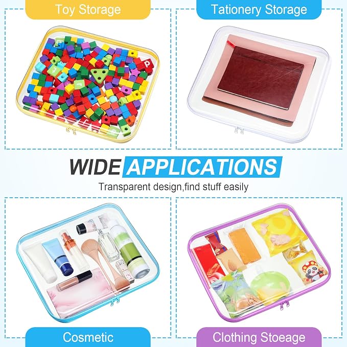 Sanwuta 6 Clear Hard Zipper Case,Assorted Color,13.78 X 11.81 X 2 Inch | Pencil Case Pouches ,Makeup Bag,Plastic Toiletry Diaper Bag ,Travel Toy Storage,Waterproof Organizer Bins - Image 7
