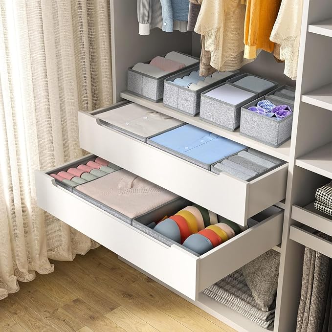 DIMJ Drawer Organizer Clothes 15 Pack - Foldable Baby Organizers and Storage & Dresser Organizer for Bedroom, Closet - Nursery Organization Dresser Dividers for underwear Sock Bra Belt Tie, Gray - Image 5