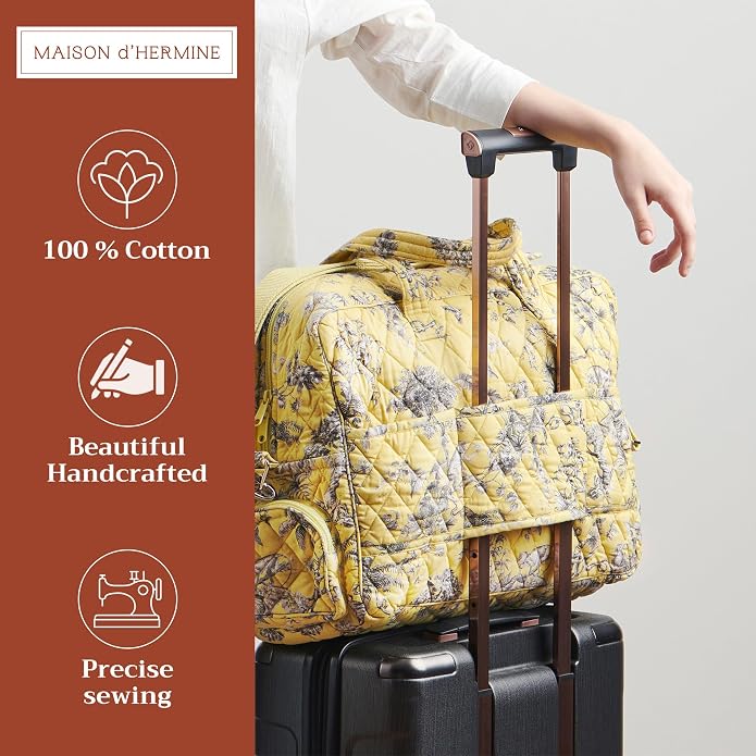Maison d' Hermine Weekender Bags for Women Cotton Quilted Duffel Overnight Luggage Weekend Bag for Men Gym Gifts Travel | Overnight Luggage Weekend Bag for Men Gym Sports Gifts Duffle bag Business Travellers Trip Spring Summer - Image 4