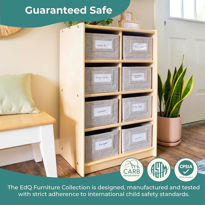 Guidecraft EdQ Cubby Toy Storage Organizer w/ 8 Fabric Bins 30"- Natural: Kids' Wood Bookshelf & Toy Organizer for Kids Playroom | Teacher School Supply Furniture for Classrooms and Home Organization - Image 3