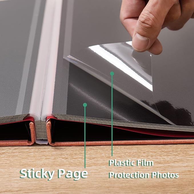 Large Photo Album Self Adhesive 4x6 8x10 10x12 13"x12.6" Scrapbook Album 12.6"x11" Inch 60 Black Sticky Pages Linen Cover Magnetic Photo Album with A Metallic Pen and DIY Stickers(Orange) - Image 5