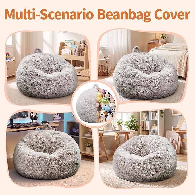 Stuffed Animal Storage Bean Bag Chair Cover, Soft Bean Bag Cover | Fluffy Faux Fur Stuffed Animal Storage Chair, Non-Slip Bottom, Fill with Plush Toys or Blankets, for Kids Teens Adults Girls - Image 7