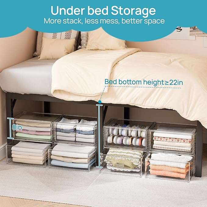 Vtopmart 6 Pack Large Clear Stackable Storage Drawers 23QT | Easily Assemble Plastic Closet Storage Bins, Dust-Proof UnderBed Organizer for Clothing, Sweater Organization - Image 6