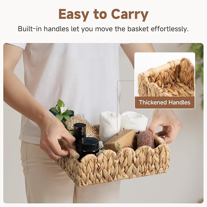 StorageWorks Toilet Paper Basket, Back of Toilet Basket with Wooden Handles | Scalloped Wicker Basket for Living Room, Decorative Scalloped Baskets for Storage, Wicker Baskets for Organizing and Decor - Image 4