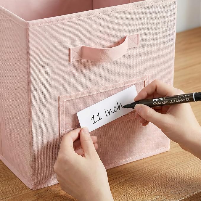 Storage Bins,11" Cube Storage Bin with Labels,10pcs,Pink | Fabric Storage Cubes for Shelves,11 Inch storage cube bins with 10 Labels Window Cards & a Pen. - Image 4