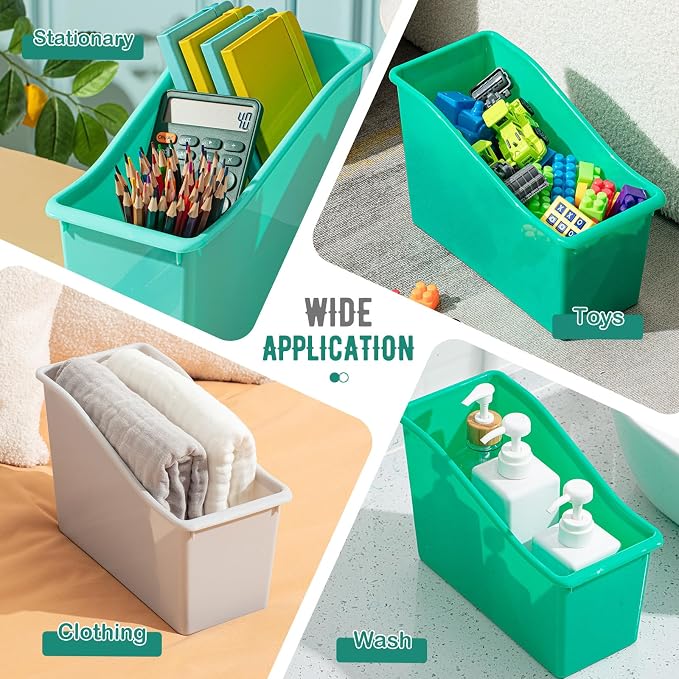Geetery 50 Pcs Book Bin for Classroom with Labels Stackable Plastic Organizing Bins 11.5 x 5.4 x 7.5 in Book Holders Storage Bins Box Baskets for Classroom Library Home (Morandi Color) - Image 5
