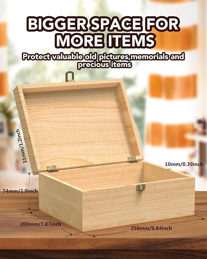 EXISTING Wooden Memory Keepsake Box, Floral Heart Engraved Keepsake Boxes | Memorial Box with Lock, Art Box for Anniversary, Wedding, Birthday, Valentines Day for Keepsakes, Wood Box for Office or Home - Image 4