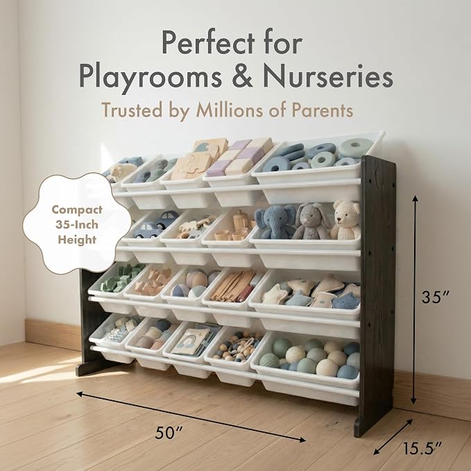 Humble Crew Kids Toy Organizer with 20 Bins, 4 Tier Storage for Playroom | Sturdy wood and steel toddler shelf, removable BPA-free containers, wall anchor anti-tip safety kit for bedroom or classroom - Image 6