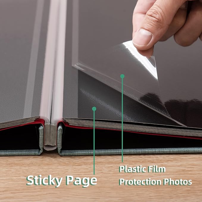 Large Photo Album Self Adhesive for 4x6 8x10 Magnetic Scrapbook Album DIY 60 Black Sticky Pages Linen Cover Photo Album(Green) - Image 4