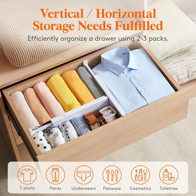 Lifewit 4" High Upgrade Drawer Divider, Adjustable Drawer Organizer Clothes | 18 Pack 11-17" Expandable White Plastic Drawer Separator for Dresser, Kitchen, Closet, Nursery, Office Organization & Storage - Image 5