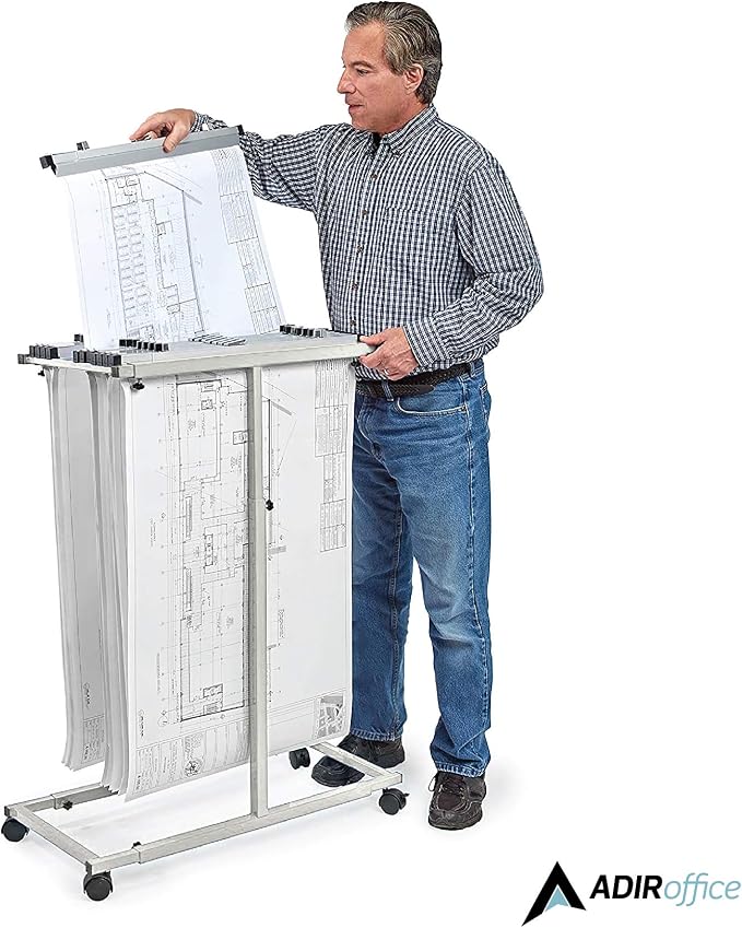 Adir Blueprint Rack and Clamps - 12 Pack of 30 Inch Blueprint Clamps and Mobile Blueprint Rack - Heavy-Duty Large Document Storage Solution for Blueprints, Posters, Maps, & Construction Plans - Image 8