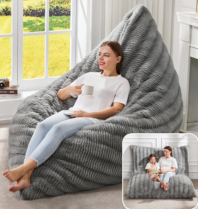 Hobestluk Adult Bean Bag Chair 3 in 1 Convertible Large Bean Bag Sofa | Ripple Grey,Machine Washable,Removable Cover,Easy Convert And Install, Oversied Floor Bed,For Livingroom Bedroom - Image 6