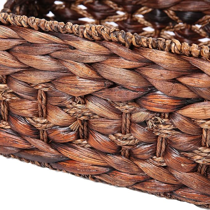 Water Hyacinth Wicker Storage Basket with Wood Handles, Medium | Rectangular dark brown woven rattan basket, for shelves, kitchen countertops, closet, holds magazines, toilet paper - Image 4