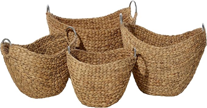 Deco 79 Seagrass Handmade Decorative and Functional Storage Basket Woven Curved Basket Organizer with Silver Metal Handles, Set of 4 Basket for Storage 14", 16", 19", 21"W, Brown | Decorative And Functional Handmade Woven Curved Basket Organizer With S... by Unknown