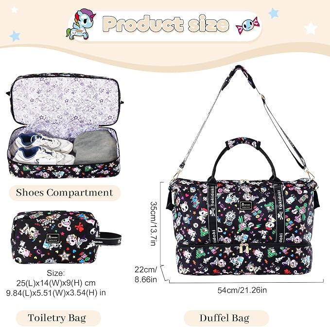 tokidoki Travel Duffle Bag, Weekender with Shoe Compartment Toiletry Bag | many compartments: laptop sleeve, wet-dry pocket, trolley sleeve. Includes toiletry bag. Carry-on. - Image 2