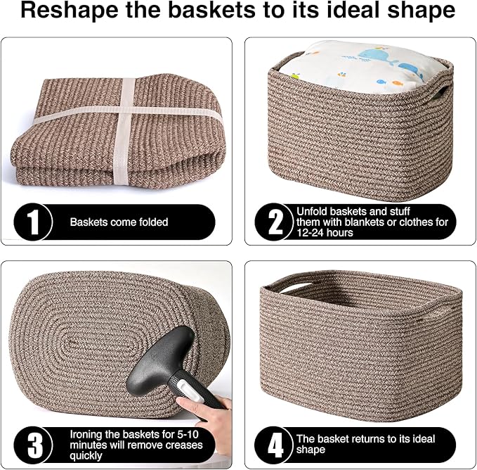 ICERZCZ Storage Baskets for Organizing Shelves, Woven Cotton Rope Bins for Baby Nursery Organization, Book Toy Towel Organizer, 15"x11"x9.5", 3 Packs, Dark Brown - Image 7