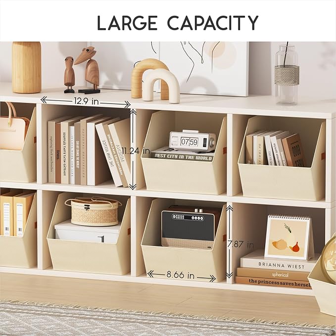 Large Closet Storage Cubes - Closet Storage Bins with Dual Handles for Clothes, Towels, Toys, Shelf Organizer Bins for Bedroom, Nursery, Shelves, Small Spaces, Beige, 4 Pack - Image 2