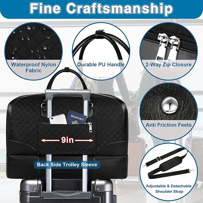 ITIEZY Weekender Bag for Women 21.5" Travel Duffel Large Carry On Bag 3PCS | Nylon Duffel Bag with Waterproof Shoe Compartment, Crossbody Bag and Toiletry Bag, Travel Weekend Hospital Overnight Gym Bag - Image 7