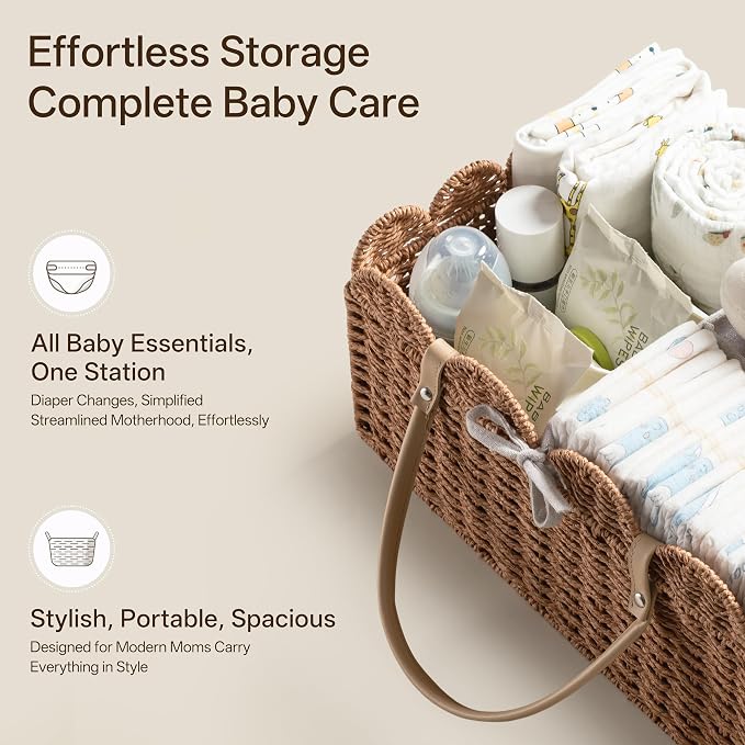 HBlife Large Baby Diaper Caddy, Paper Rope Storage Baskets Nursery Bin with Removable Divider, Portable Car Organizer for Diapers, Baby Shower Gifts, Newborn Essentials Must Haves - Image 4