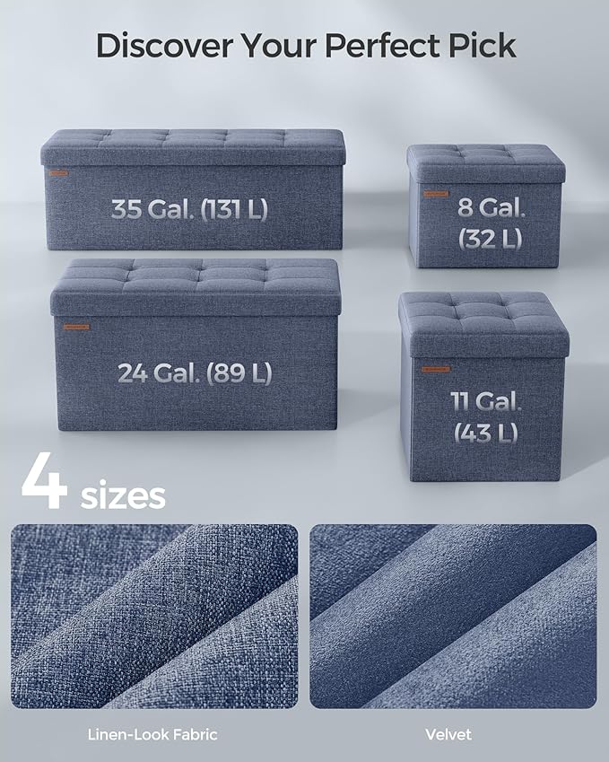 SONGMICS Mazie Collection - 30 Inches Folding Storage Ottoman Bench, Ottoman Foot Rest, End of Bed Bench, Storage Chest, Load 660 lb, for Living Room, Bedroom, Entryway, Misty Blue ULSF047Q01 - Image 7