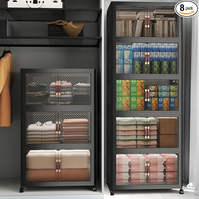 Stackable Storage Bins with Lids, 960QT Lockable Storage Cabinet | Folding Storage Box with Doors and Wheels, Collapsible Plastic Drawers for Home, Garage, Office by UAMFURIDirect