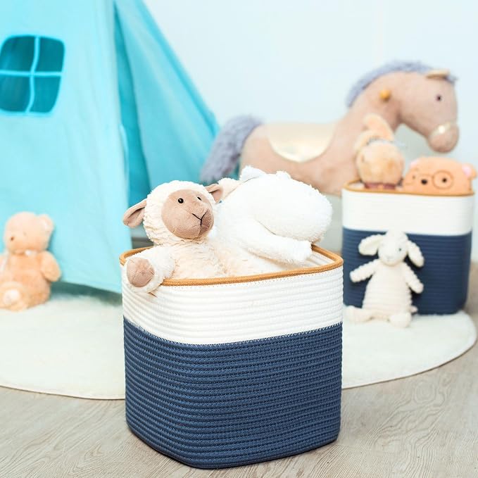 3-Pack 11x11 Inch Cube Storage Bin, Woven Storage Cube Organizer, Closet Organizer, Cute Square Storage Bins, Decorative Classroom Bathroom Pantry and Shelf Baskets, Prussian Blue - Image 3