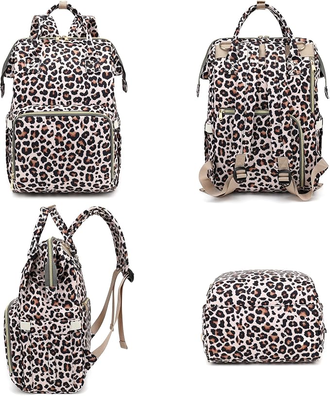 Leopard Baby Diaper Bag Backpack for Girls Boys, Waterproof Large Maternity Nappy Bags for Mom - Image 6