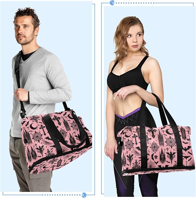 Travel Duffel Tote Bag Black Gothic Moon Spider Webs and Bats Sports Duffel Bag with Wet Pocket Weekender Overnight Bag for Women Men Gym Bag, Carry On Bag Hospital Bag for Labor and Delivery - Image 4