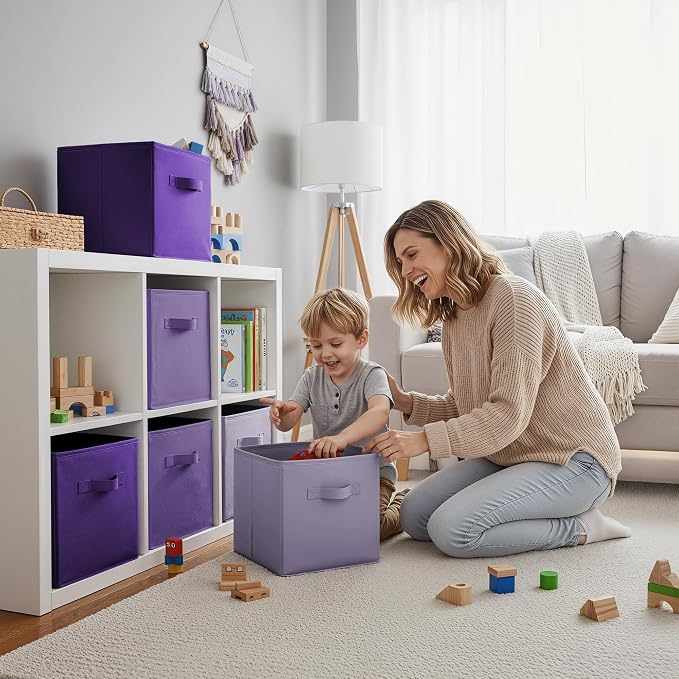 Cupic Cupid 6-Pack 11x11 Cube Storage Bins, Cube Bins, Purple Gradient | Foldable, Reinforced Front Handle, Holds Toys, Books, Accessories and More, Fits Closet, Shelves, Playroom, Cubby - Image 3