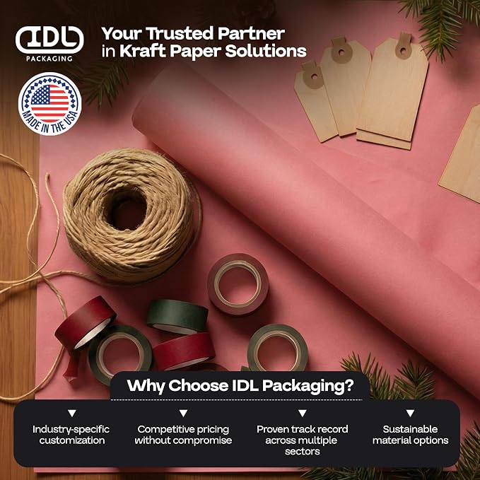 12" x 1200" (100 feet) Pink Kraft Paper Roll - USA-Made Quality Craft Paper for Gift Wrapping, Kids' Arts & Crafts, School Projects - 100% Recycled Natural Material 50lb Thickness by IDL Packaging - Image 7