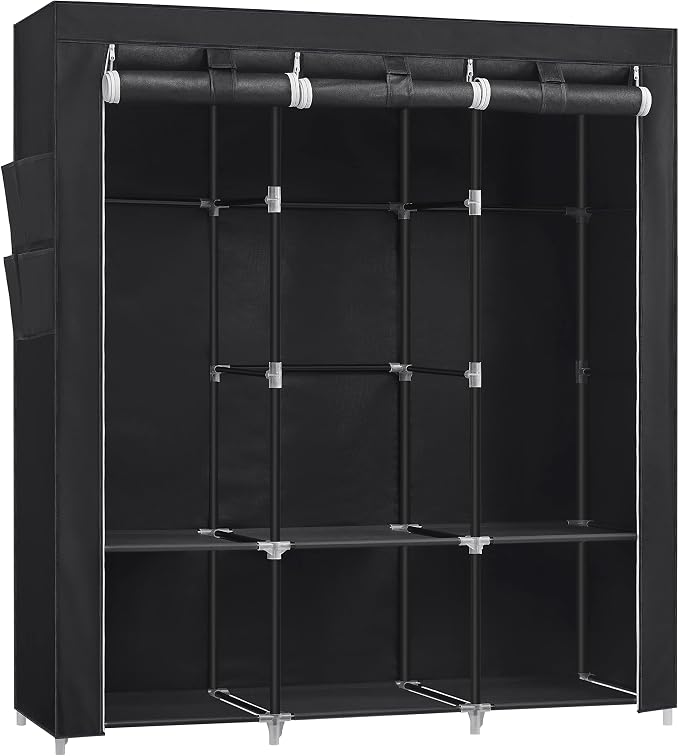 SONGMICS Portable Closet with Cover, 3 Hanging Rods and Shelves | Wardrobe Closet Organizer, 4 Side Pockets, 17.7 x 51.2 x 65.7 Inches, Ink Black, RYLAN Collection URYG092B02 - Image 9