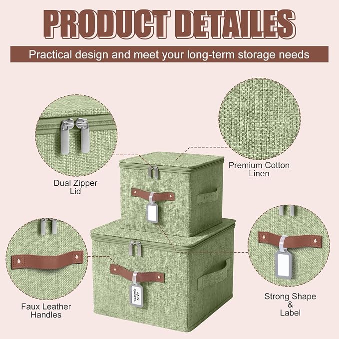 6 Pack Fabric Bins with Lids, 10 x 8 x 7 Inch Fabric Storage Bins with Zipper Lids and Labels, Decorative Foldable Storage Cubes with Handles for Closet Nursery Shelf Organization, Green - Image 3