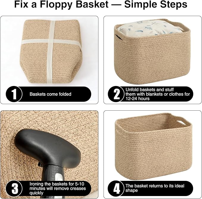ICERZCZ Rope Storage Baskets for Organizing, 15x11x9 Mixed Brown 4 Packs | Woven Cotton Rope Baskets for Shelves, Organization Bins for Dog Toys Clothes Books, Nursery Bathroom Bedroom Organizer - Image 6