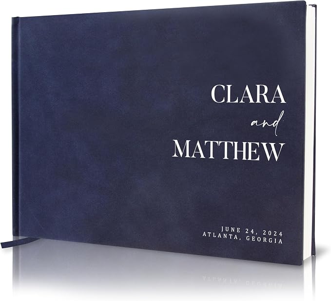 Personalized Guest Book - 11.5" x 8.5" Premium Custom Guest Signing Book with Bookmark and Blank Pages for Wedding Reception Table Decoration Engagement Birthday Party Event, Navy by ModernAlbumDesigns
