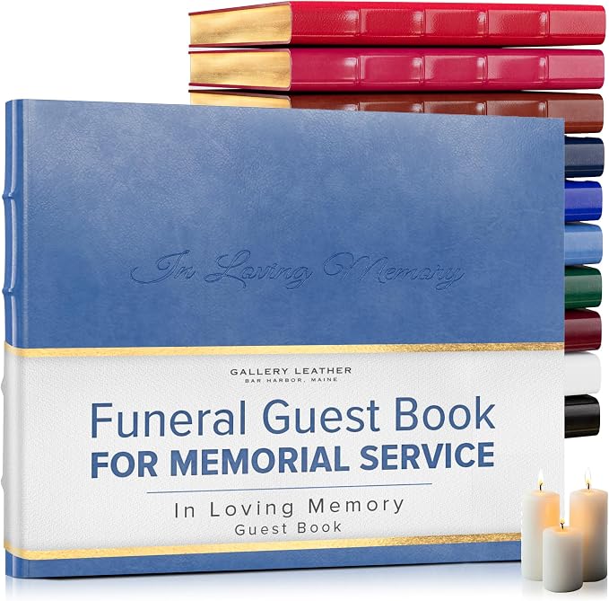 Gallery Leather Funeral Guest Book for Memorial Service and in Loving | Memory with 192 Lined Pages - Hardcover, Bound Leather Guest Sign in Book - 7 x 9 - Acadia Hydrangea by GalleryLeather